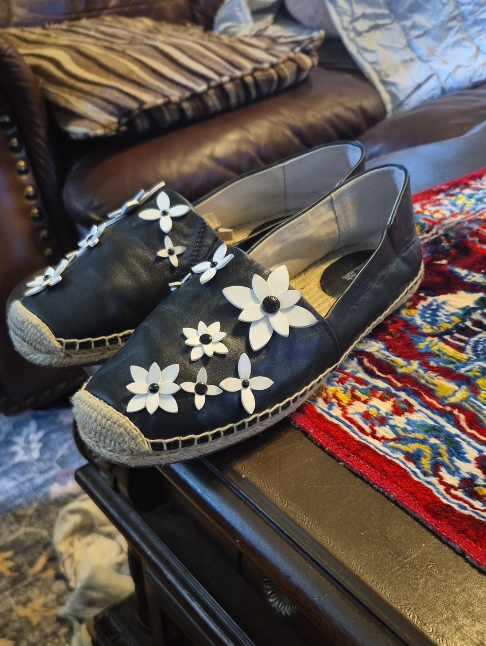 Michael Kors Lola Kendrick Slip On floral leather EspadrSz.8.5. (2084Sh) EC.